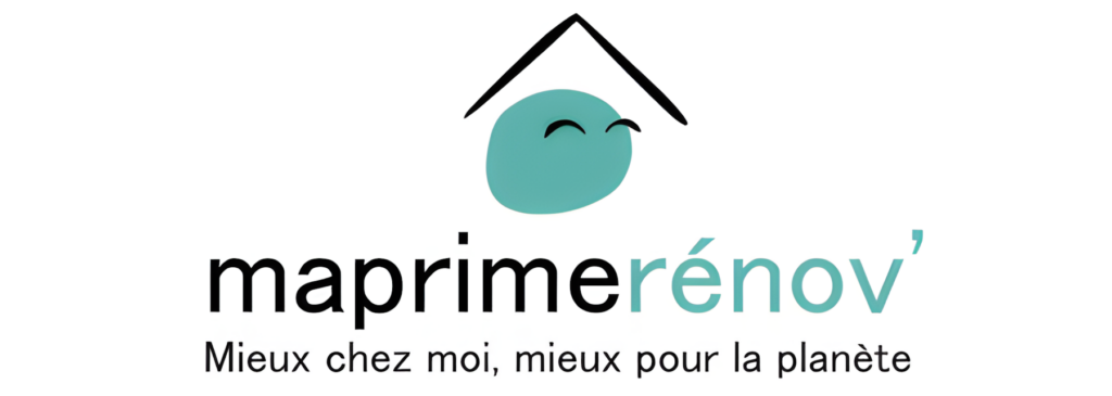 Logo de MaPrimeRénov' avec slogan 'Mieux chez moi, mieux pour la planète' – Aide financière pour la rénovation énergétique des logements en France.