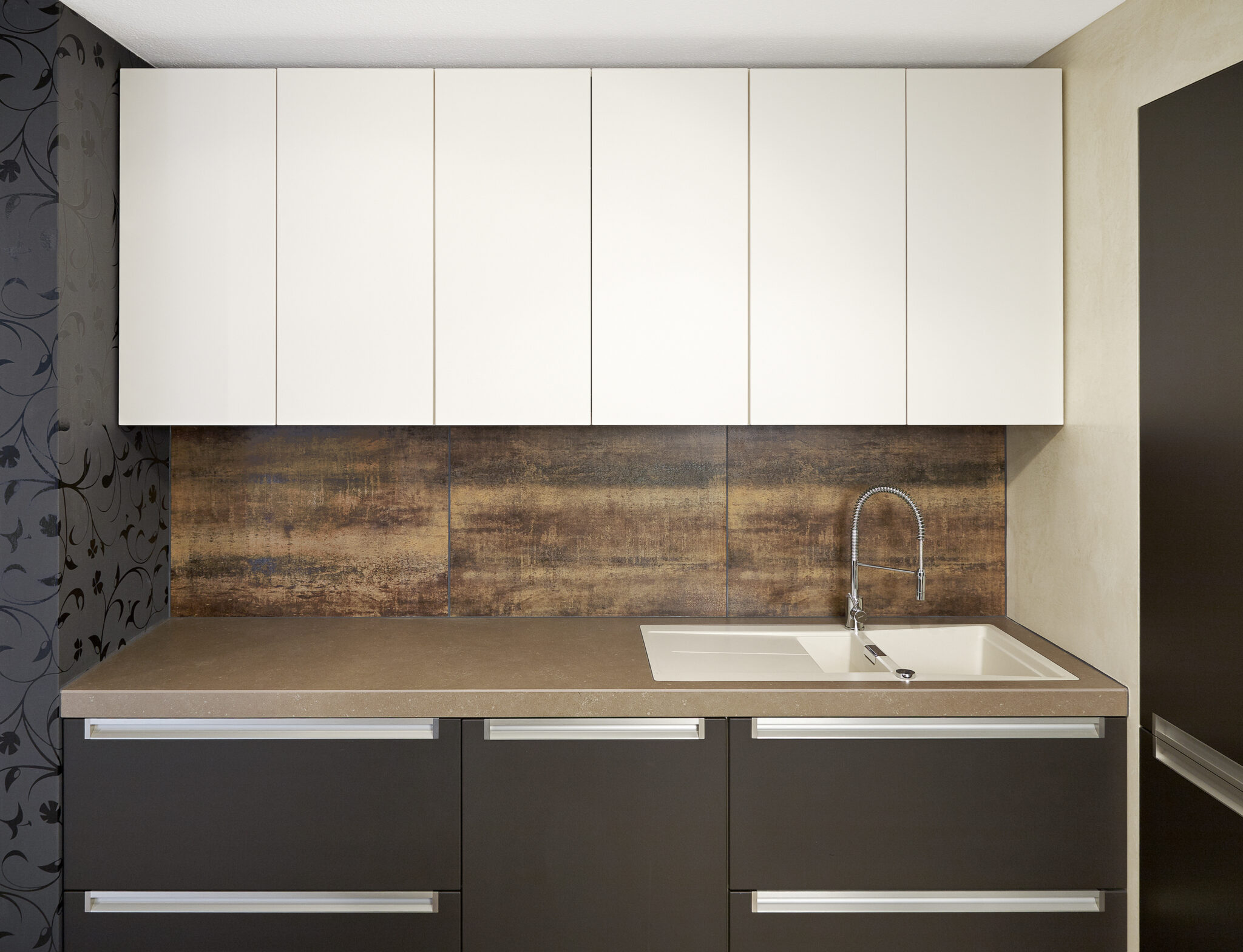 Counter and cabinets in modern kitchen